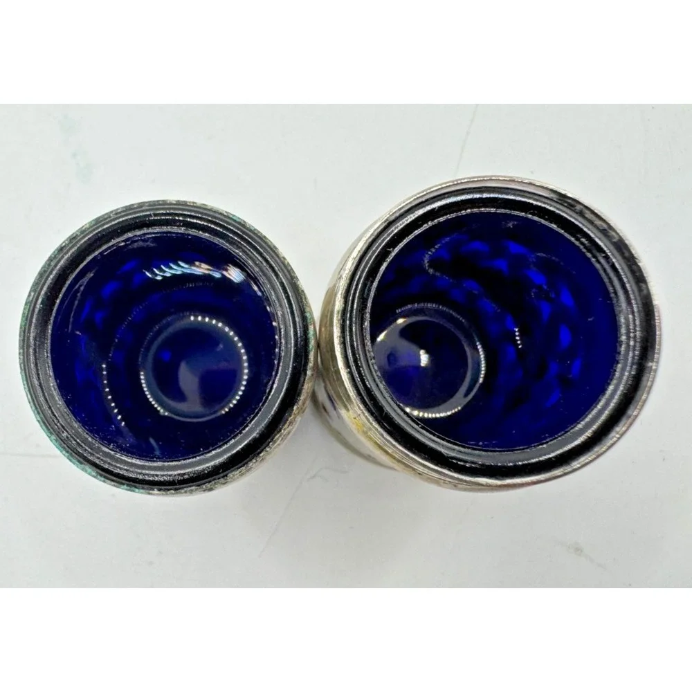 Vintage EPNS Made in England‎ Cobalt Blue Glass Salt and Pepper Shakers Set
